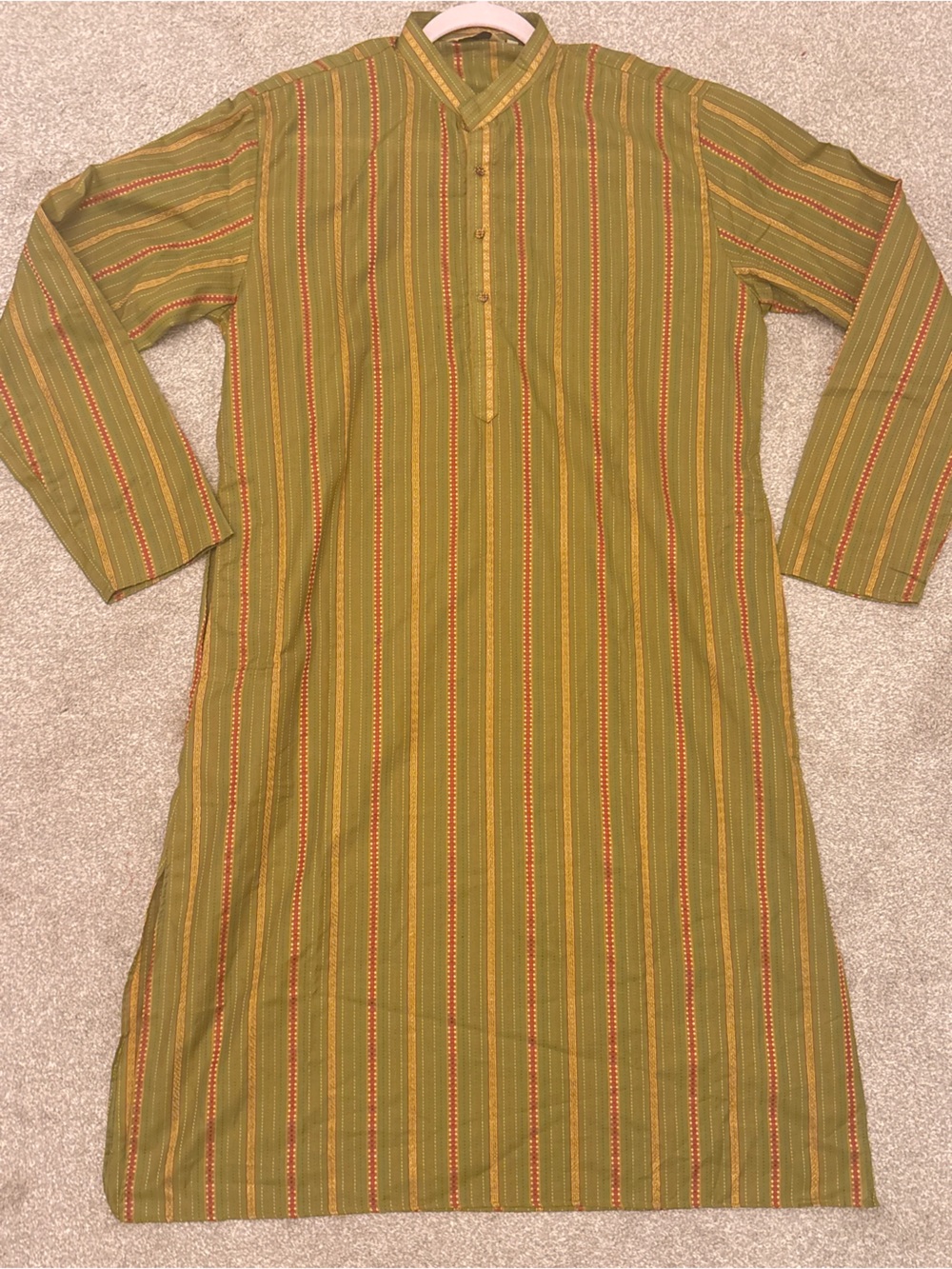 Men's Olive Green Striped Kurta
